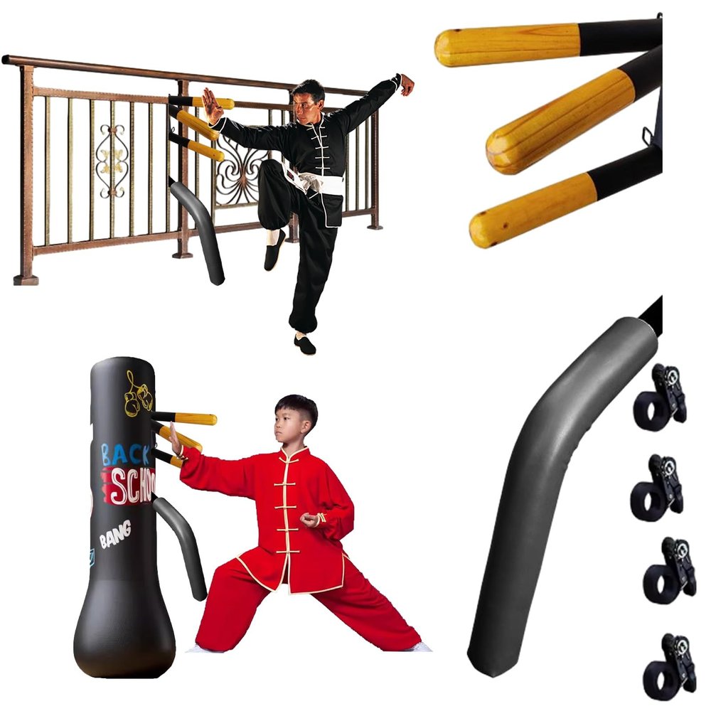 Elitix Wing Chun Dummy Spring Practice Kung Fu Punching Kicking Equipment, Hand Leg Martial Arts Training Stand for Fence, Wall Mount Taekwondo Replace Arms for Heavy Bag