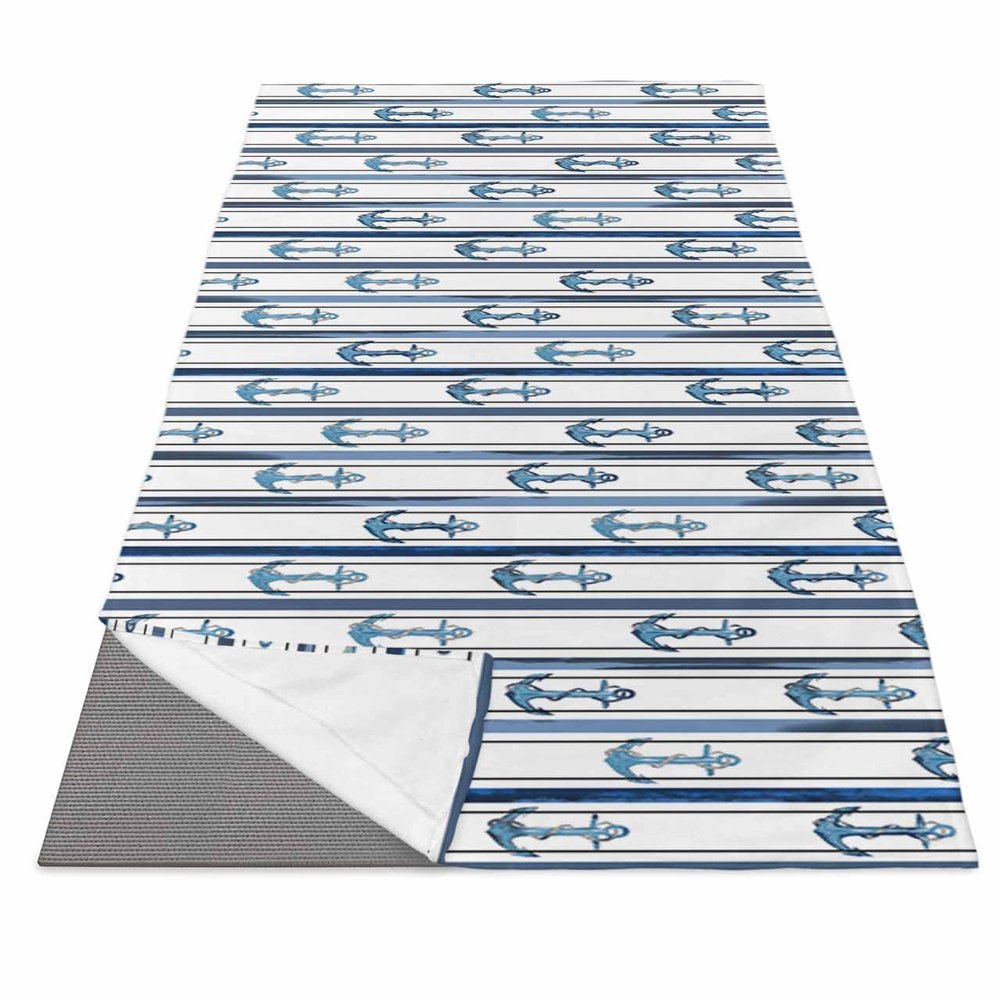 Futuregrace Yoga Towel with Corner Pockets Nautical Anchor Anchor Stripes Blue Sweat Absorbent Lightweight Soft Yoga Blanket 26"x74" Hot Yoga Towels for Gym Fitness Workout