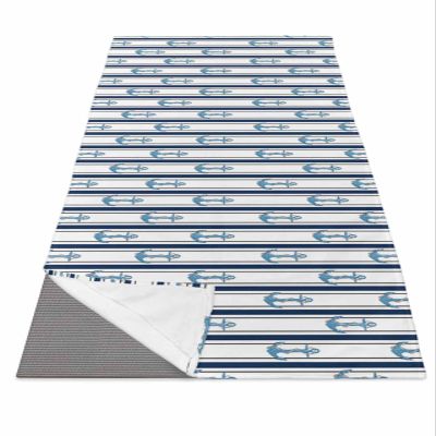 Futuregrace Yoga Towel with Corner Pockets Nautical Anchor Blue Anchor Stripes Sweat Absorbent Lightweight Soft Yoga Blanket 26"x74" Hot Yoga Towels for Gym Fitness Workout