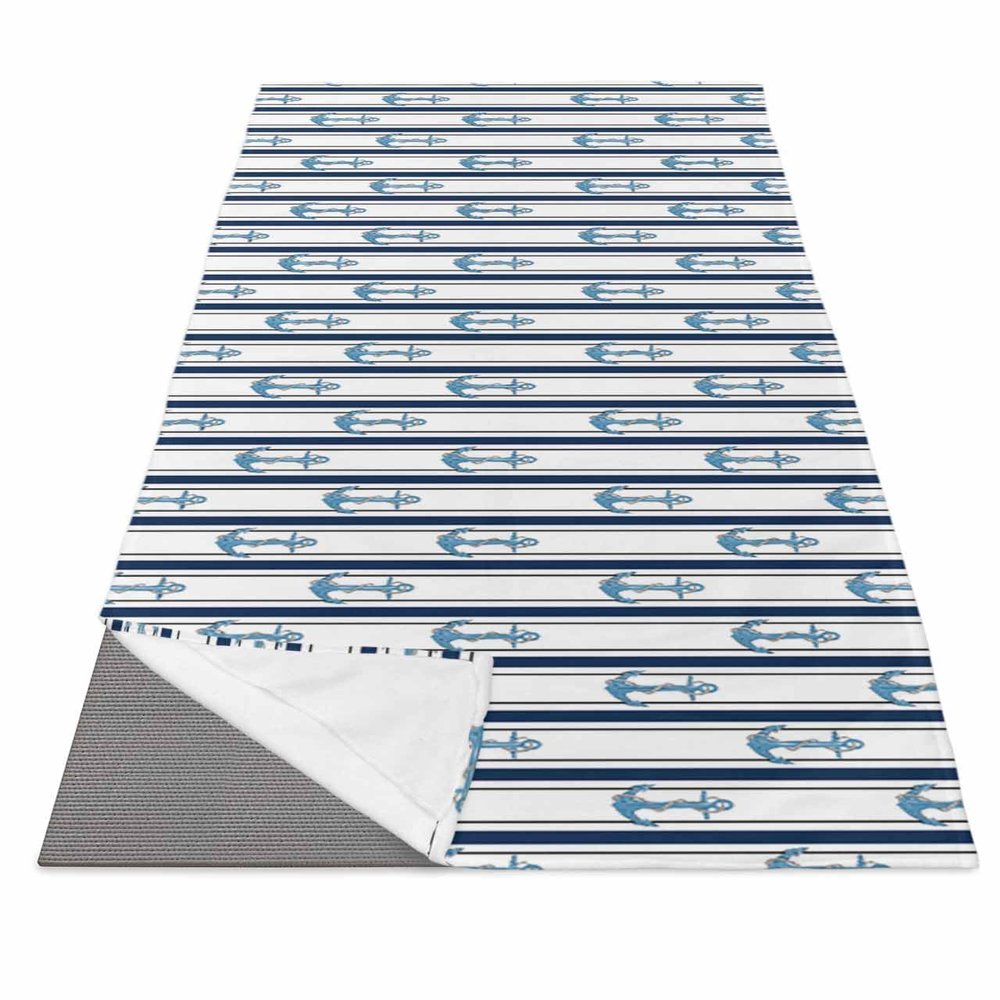Futuregrace Yoga Towel with Corner Pockets Nautical Anchor Blue Anchor Stripes Sweat Absorbent Lightweight Soft Yoga Blanket 26"x74" Hot Yoga Towels for Gym Fitness Workout