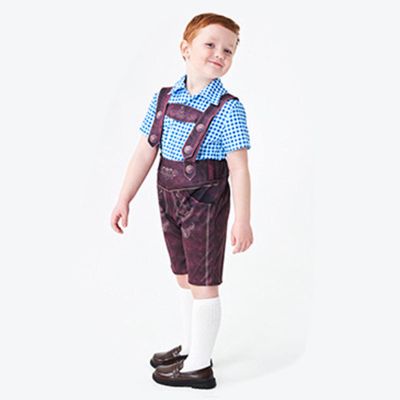 KAGAYD Kids Boys Oktoberfest Costum Lederhosen Suspender Shorts Beer Festival Suit Halloween Dress up (Blue, 2-4 Years)