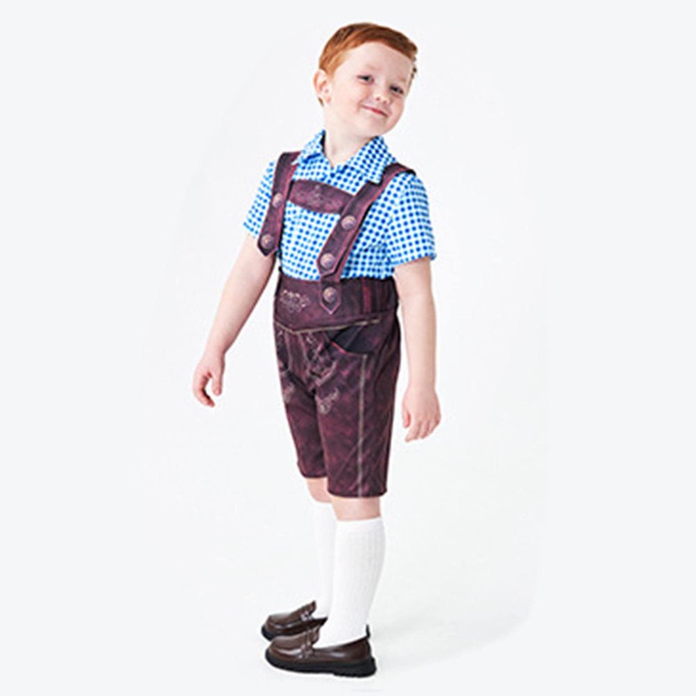 KAGAYD Kids Boys Oktoberfest Costum Lederhosen Suspender Shorts Beer Festival Suit Halloween Dress up (Blue, 2-4 Years)