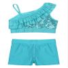 JEATHA Kids Girls Dance Outfits 2-Piece Sequins Crop Top with Athletic Shorts Gymnastics Active Set Dancewear Lake Green 12 Years view 4