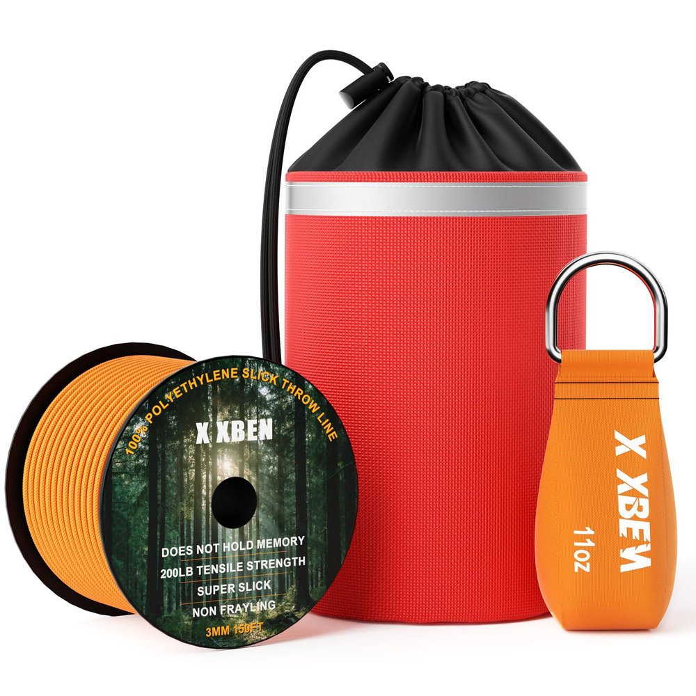 X XBEN Arborist Throw Line Kit with Slick Rope & 11 Throw Weight  150 Polyester Rope for Tree Cutting, Trimming, Camping, High Limb Throwing  Reflective Storage Bag, 200LB Tensile Strength