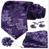 GUSLESON Purple Black Tie for Men Wedding Silk Floral Necktie Pocket Square Cufflinks and Lapel Pin Brooch Set (6107-23) view 1