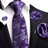 GUSLESON Purple Black Tie for Men Wedding Silk Floral Necktie Pocket Square Cufflinks and Lapel Pin Brooch Set (6107-23) view 2