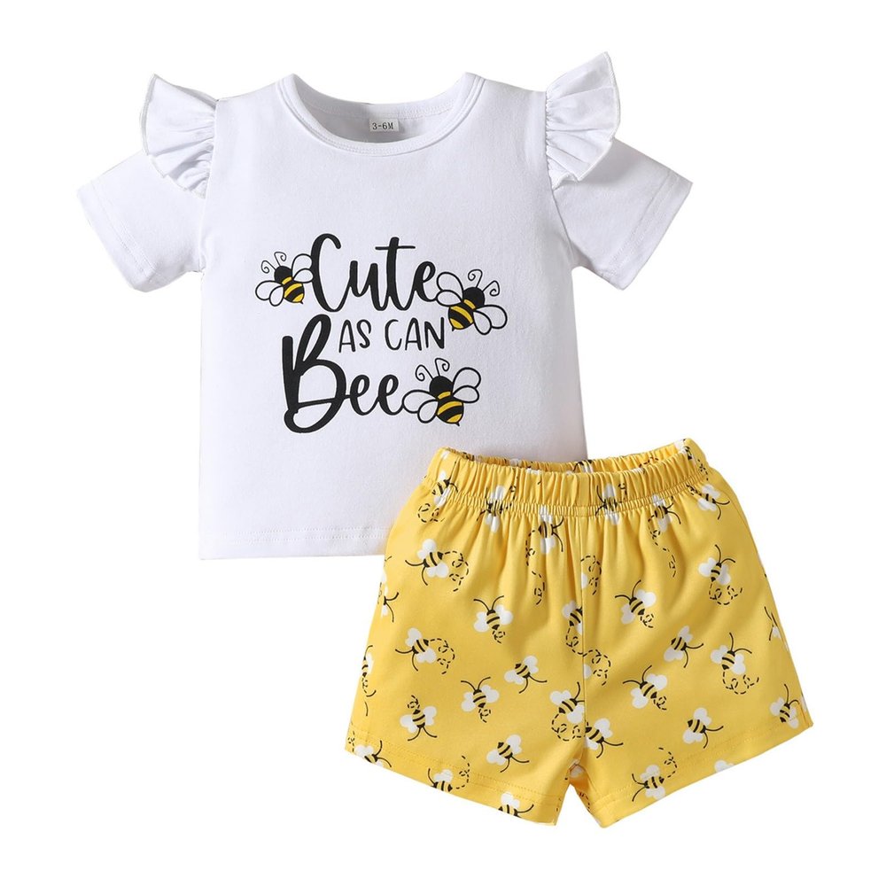 AMIMOJY prime shopping online Girls Sunflower Baby Clothes Summer Dresses Cotton Ruffle Short Sleeve Tops Floral Prints Bow Shorts Cute Outfit Set children boutique clothing, 6-12 Months, 01-white