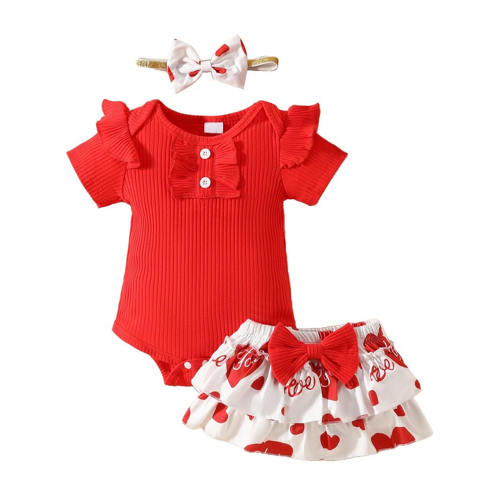 AMIMOJY deals of the day clearance Girls Sunflower Baby Clothes Summer Dresses Cotton Ruffle Short Sleeve Tops Floral Prints Bow Shorts Cute Outfit Set baby girl fall outfits 9-12 months, 02-red