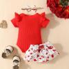 AMIMOJY deals of the day clearance Girls Sunflower Baby Clothes Summer Dresses Cotton Ruffle Short Sleeve Tops Floral Prints Bow Shorts Cute Outfit Set baby girl fall outfits 9-12 months, 02-red view 2