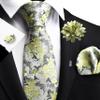 GUSLESON Mens Sage Green Tie for Wedding Silk Floral Necktie Pocket Square Cufflinks and Lapel Pin Brooch Set (6107-27) view 2