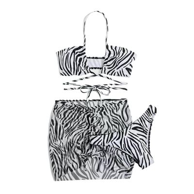 YJKJHAIG Sexy Bikini Set 2024 Swimsuit Women Solid Color Push Up Three-Piece Beach Dress Swimwear(Color:Blackandwhitestripes,Size:Medium)