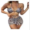 YJKJHAIG Sexy Bikini Set 2024 Swimsuit Women Solid Color Push Up Three-Piece Beach Dress Swimwear(Color:Blackandwhitestripes,Size:Medium) view 3