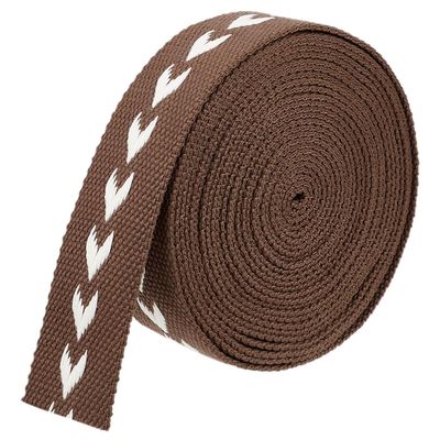 BENECREAT 5 Yards Polycotton Webbing, Coconut Brown Jacquard Webbing, 1-1/2 inch Wide Flat Webbing with Arrow Pattern for Webbing Bag Handles, Tote Bag Webbing, Fabric Tape