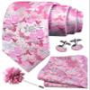 GUSLESON Mens Pink Tie for Wedding Silk Floral Necktie Pocket Square Cufflinks and Lapel Pin Brooch Set (6107-29) view 1