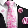 GUSLESON Mens Pink Tie for Wedding Silk Floral Necktie Pocket Square Cufflinks and Lapel Pin Brooch Set (6107-29) view 2