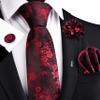 GUSLESON Mens Red Tie Maroon Floral Wedding Silk Necktie Pocket Square Cufflinks and Lapel Pin Brooch Set (6107-10) view 2