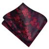 GUSLESON Mens Red Tie Maroon Floral Wedding Silk Necktie Pocket Square Cufflinks and Lapel Pin Brooch Set (6107-10) view 3
