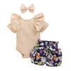 AMIMOJY Daily Deals Girls Sunflower Baby Clothes Summer Dresses Cotton Ruffle Short Sleeve Tops Floral Prints Bow Shorts Cute Outfit Set Cute Baby Girl Clothes for Winter, 18-24 Months, 03-beige view 1