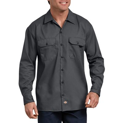 Dickies Flex Relaxed Fit Long Sleeve Work Shirt, Charcoal, XL