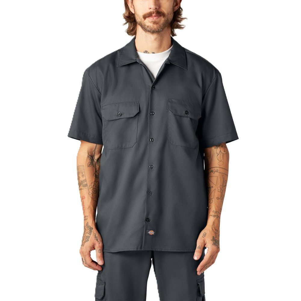 Dickies Flex Relaxed Fit Short Sleeve Work Shirt, Charcoal, M