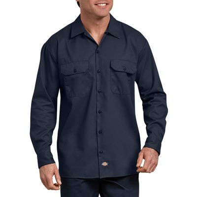 Dickies Flex Relaxed Fit Long Sleeve Work Shirt, Dark Navy, M