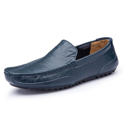 TAYGUM Men's Loafers Square Toe Faux Leather Moccasins Shoes Comfortable Flat Heel Lightweight Party Slip On(Color:Blue,Size:10.5)