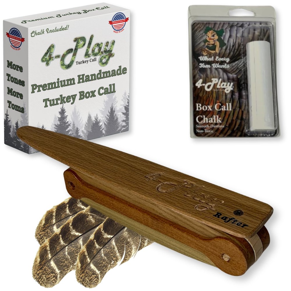 4-Play Rafter Turkey Box Call Premium Handmade Box Turkey Calls for Hunting with Unlimited Tones, Patented Design, 100% USA-Made
