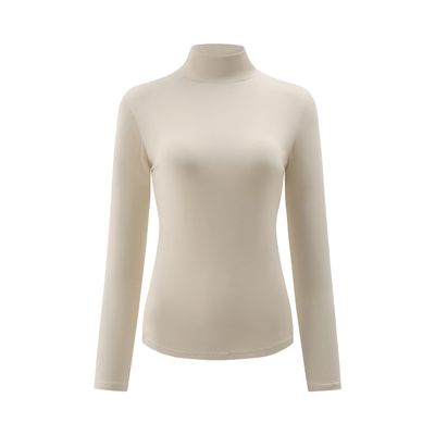 Kindcall Womens Slim Fitted Mock Turtleneck Tops Long Sleeve Lightweight Base Layer Shirts (Beige1, Medium)