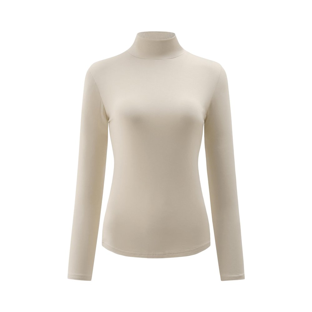 Kindcall Womens Slim Fitted Mock Turtleneck Tops Long Sleeve Lightweight Base Layer Shirts (Beige1, Medium)