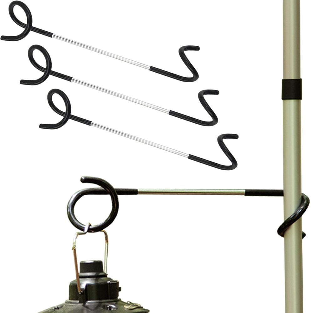 Kuyafenni Camping Lantern Hooks, Outdoor Lighting Hooks for Camping Tent lamp Hanger, Bird feeders, Garden Lights, Lanterns, trinkets ; Sturdy Pole Hook for Tent Light, 3 pcs (Large & Long)