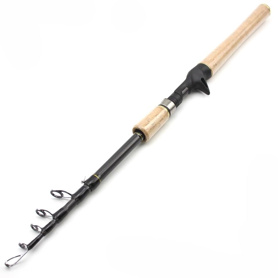 1 Piece Model YG028 1.8m 2.1m 2.4m 2.7m Spinning Fishing Rod M Power Hard Telescopic Carbon Fiber Travel Pole Wooden Handle(Size:Casting Rod_1.8 m)