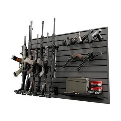 Hold Up Displays Gun Wall Mount Display, Modular Tactical Wall for 6 Pistols and 6 Rifles, Police Gear Rack and Equipment Organizer, Heavy-Duty Aluminum Gunmetal Grey Slatwall Gun Storage System