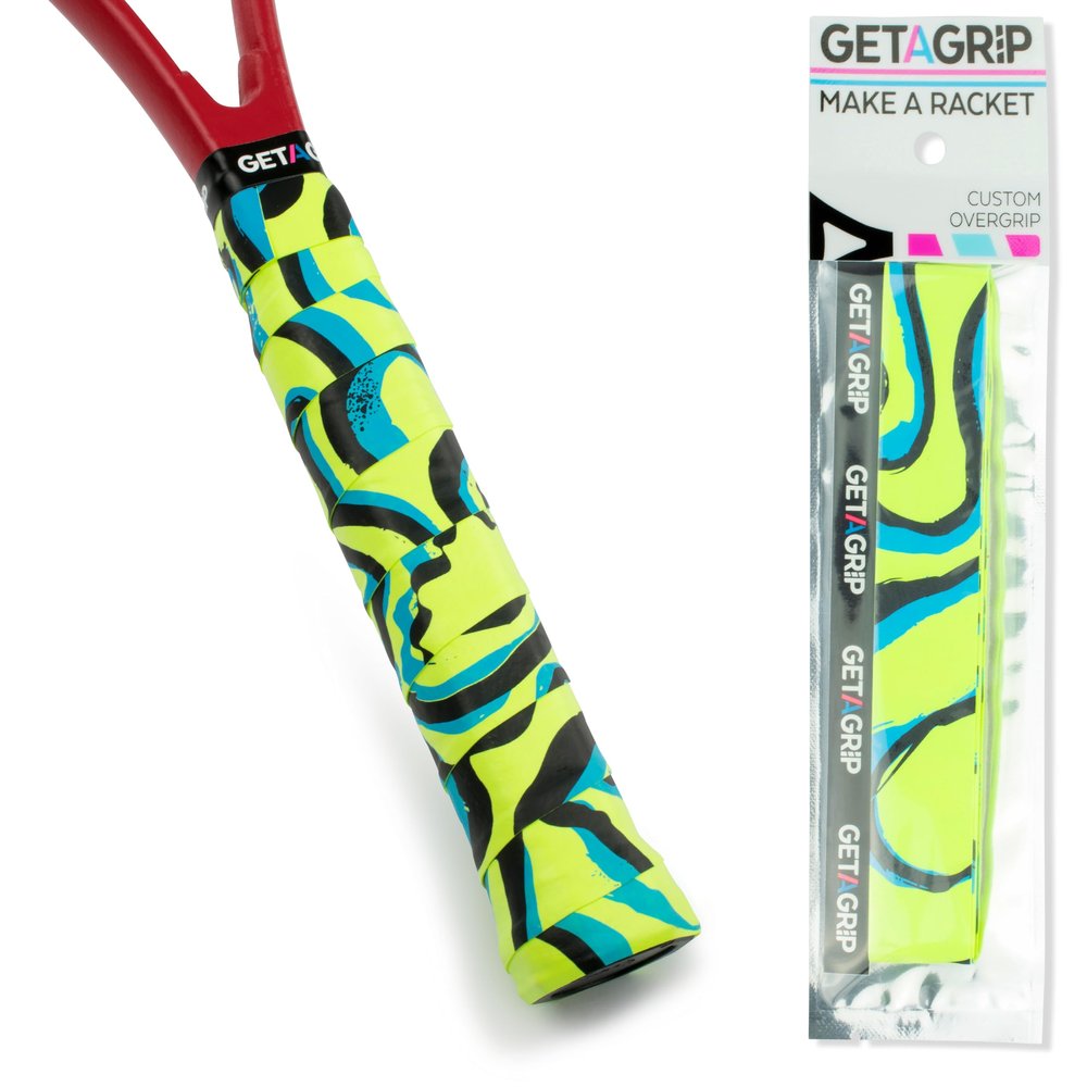 Get A Grip - Custom Tennis Racket Grip Tape - Anti-Slip/Quick-Drying Tennis Overgrips - Precut Badminton Racket Grip with Finishing Tape (The Flow, 1 Grip)