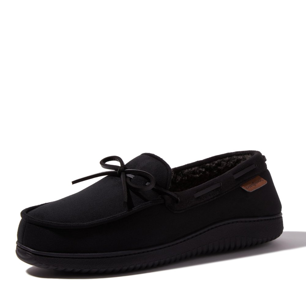Dearfoams Men's Pierce Microsuede Moc with Tie, Black, 11-12