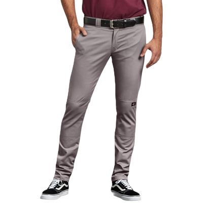 Dickies Skinny Fit Double Knee Work Pants, Silver, 36 34