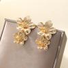 14K Gold Plated Flower Earrings for Women Large Flower Earring Flowers Statement Stud Earrings Chunky Floral Earrings Jewelry(Double flower) view 4