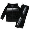 HonestBaby Velour Pullover Hoodie and Zip Front Sweatshirt and Jogger Sweatpants Set Baby, Toddler, Boys, Girls, Unisex, Black with Stripe, Newborn view 1