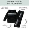 HonestBaby Velour Pullover Hoodie and Zip Front Sweatshirt and Jogger Sweatpants Set Baby, Toddler, Boys, Girls, Unisex, Black with Stripe, Newborn view 2