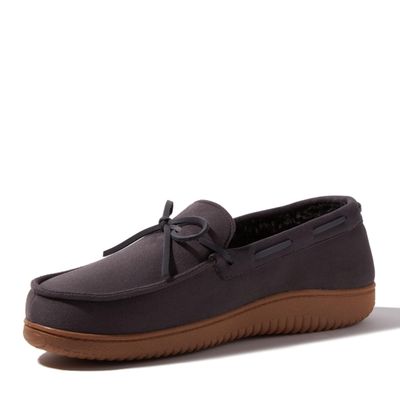 Dearfoams Men's Pierce Microsuede Moc with Tie, Pavement, 11-12