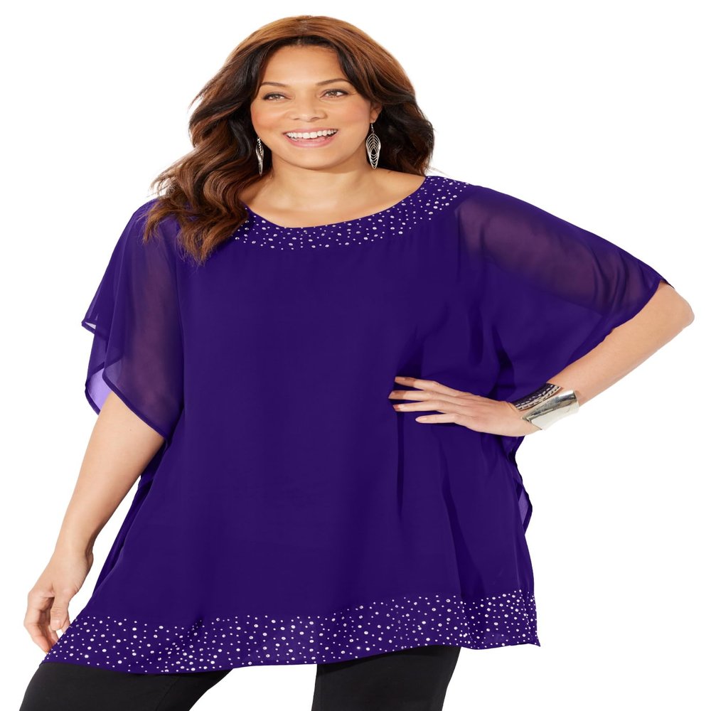 Catherines Women's Plus Size Embellished Poncho - 0X/1X, Deep Grape