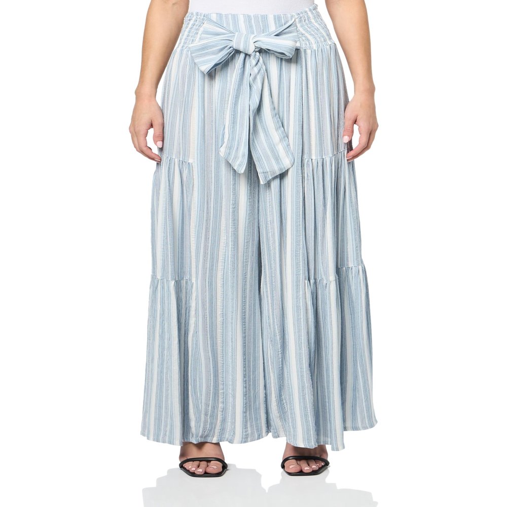 Angie Women's Tie Waist Tiered Wide Leg Pants