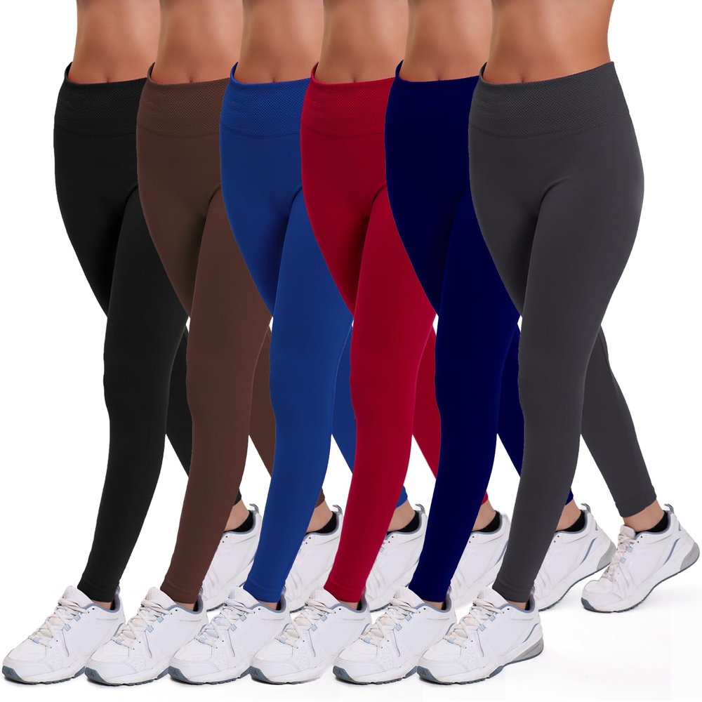 Active Club 6-Pack Fleece Lined Leggings for Women Tummy Control, High-Waisted Women Legging Wide Waistband and Fleece Lining(Bright 2X/3X)