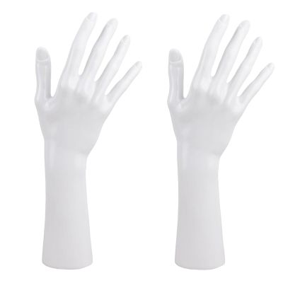 Framendino, 2 Pack White Mannequin Hand Model Stand Female Jewelry Display Organizer Support for Ring Watch Medium (Right Hand Only)