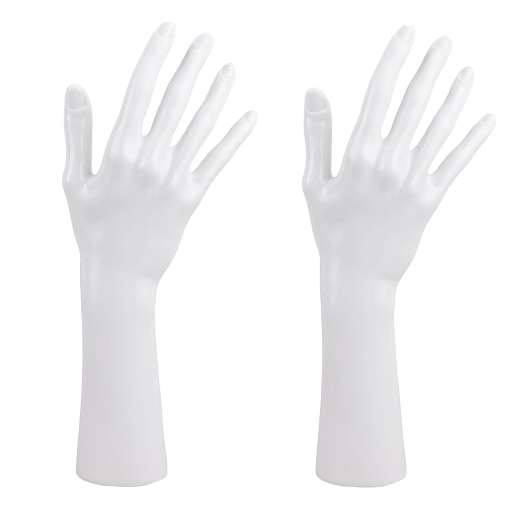 Framendino, 2 Pack White Mannequin Hand Model Stand Female Jewelry Display Organizer Support for Ring Watch Medium (Right Hand Only)
