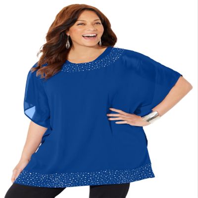 Catherines Women's Plus Size Embellished Poncho - 0X/1X, Dark Sapphire