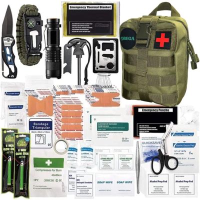 OBEGA 250 Pieces Survival First Aid Kit Emergency, for Outdoor Activities, Camping, Hiking, Fishing, Hunting, Military-Style Kit, Trauma Bag, Adventure Essentials