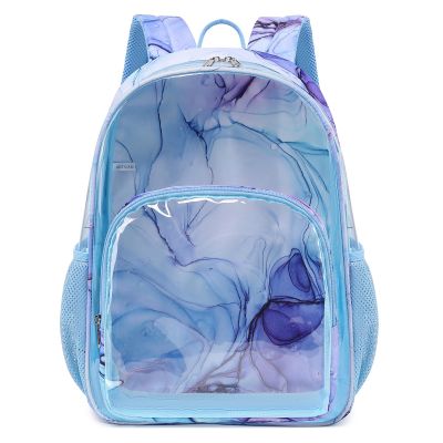 Dafelile Clear Backpack for Girls Heavy Duty Transparent See Through Backpacks for School Large Capacity Blue Marbles Stadium Approved Clear Bookbag for Boys