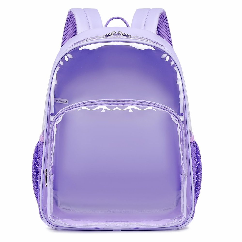 Dafelile Clear Backpack for Girls Heavy Duty TPU Transparent Bookbag Large Capacity Purple School Backpacks for Concert Work Sport Travel