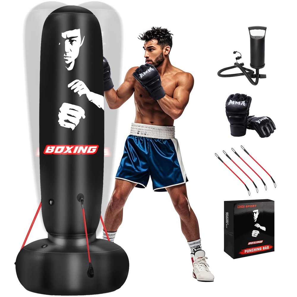 Punching Bag for Adults, 71" Boxing Bag with Stand and Fixed Rope,Free Standing Freestanding Punch Bag with Gloves and Pump, Inflatable Heavy Boxing Bag Set for Adults Teens Men Youth at Home Outdoor