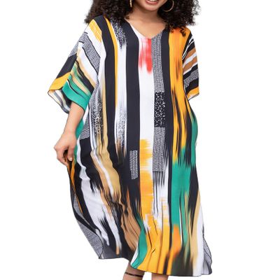 EDOLYNSA Turkish Caftan Loungewear for Women Plus Size Ethnic Print Kaftan Robe Maternity Dress Long moomoo House Dress